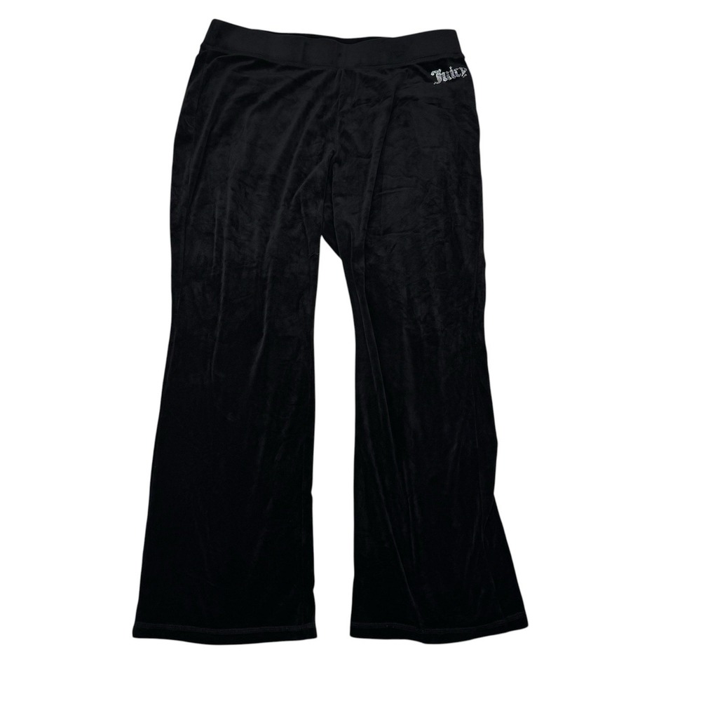 Juicy Couture Women's Black Velour Flare Track Pant Drawstring Loungewear Sz XL